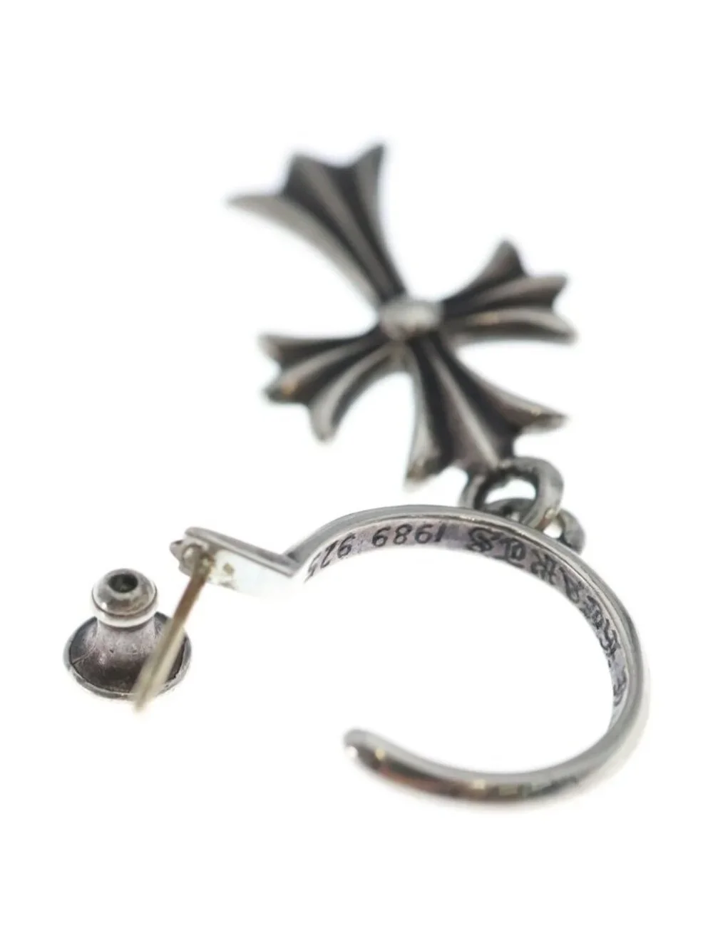 Chrome Hearts Tiny CH Cross Hoop Earrings Silver